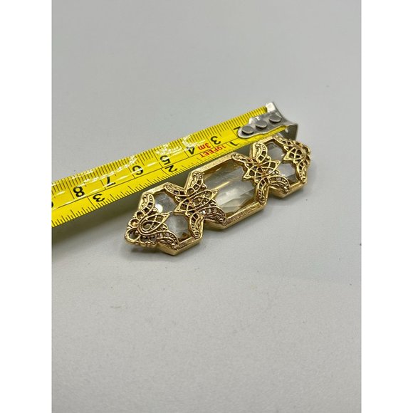 Vintage Intricate Gold Filigree Bar Pin Clear Acrylic Stones Classic Jewelry - Picture 8 of 8